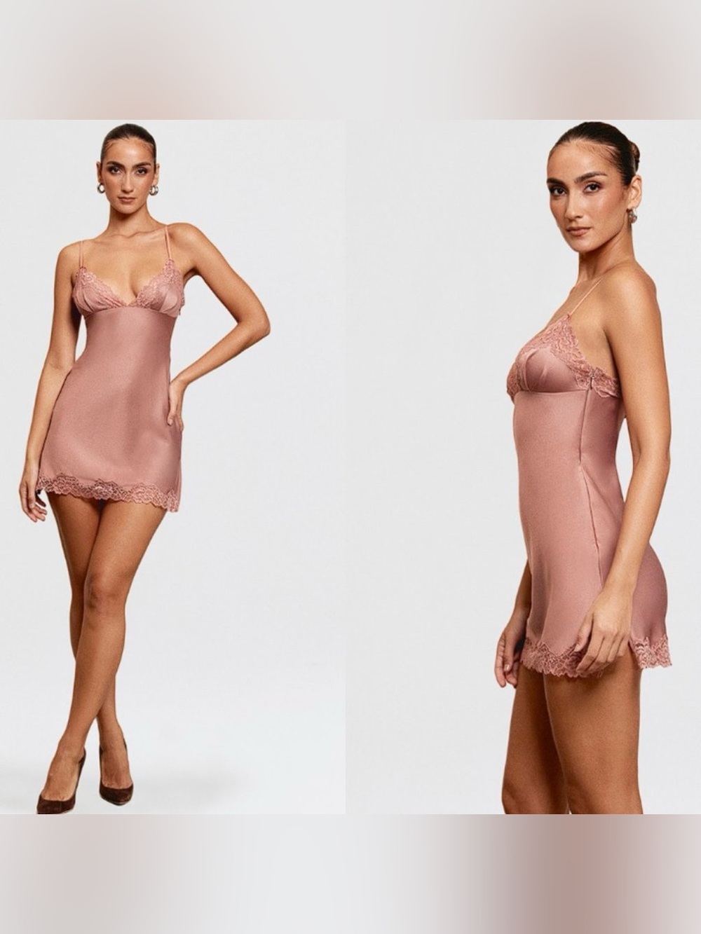 House of CB 'Nia' Rose Pink Satin + Lace Slip Dress NWOT - Picture 2 of 16